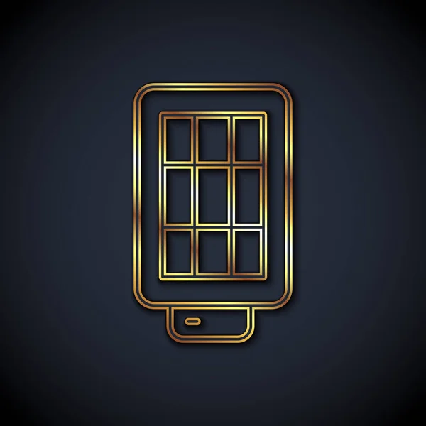 Lâmpada de estúdio linha de ouro no ícone softbox isolado no fundo preto. Projeto de reflexão de sombra. Vetor —  Vetores de Stock