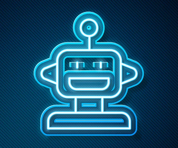 Parlayan neon hattı robot oyuncak ikonu mavi arka planda izole edildi. Vektör — Stok Vektör