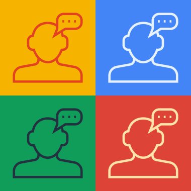 Pop Art Line Çevrimiçi Psikolojik Danışmanlık Mesafesi simgesi renk arkaplanında izole edildi. Psikoterapi, psikolojik yardım, online psikiyatrist danışmanlığı. Vektör