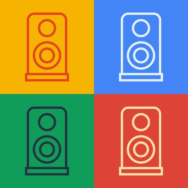 Pop Art Line Stereo hoparlörü renk arkaplanında izole edilmiş. Ses sistemi hoparlörleri. Müzik ikonu. Müzikal sütun hoparlörü. Vektör