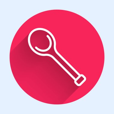 Beyaz çizgi sauna kepçe simgesi uzun gölge arkaplan izole. Kırmızı daire düğmesi. Vektör