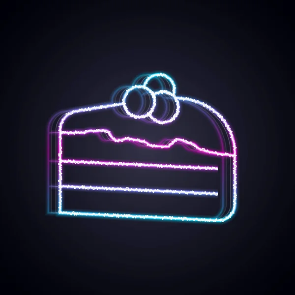 Brillante línea de neón Pieza de icono de la torta aislado sobre fondo negro. Feliz Cumpleaños. Vector — Vector de stock