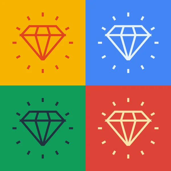 Pop art línea Diamante icono aislado en el fondo de color. Símbolo joyería. Piedra de gema. Vector — Archivo Imágenes Vectoriales