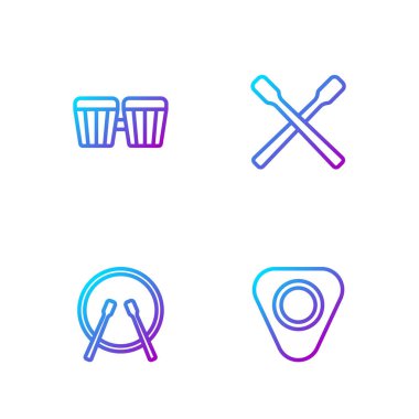 Gitar penası, davul ve bagetleri ayarlayın. Renk simgeleri. Vektör