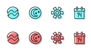 Güneş, Gezegen, Ay, yıldızlar ve Takvim simgesi. Vektör