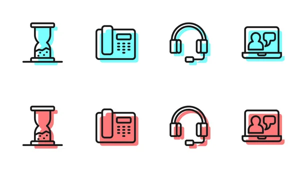 Set line Headphones, Old hourglass with sand, Telephone 24 hours support and Online education icon. Vector — Stock Vector