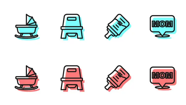 Set line Baby bottle, stroller, potty and Speech bubble mom icon. Vector — Stock Vector