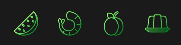 Definir linha de frutas ameixa, melancia, camarão e bolo de geleia. Ícones de cores gradientes. Vetor —  Vetores de Stock