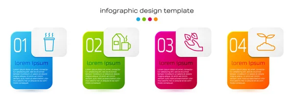 Definir linha xícara de chá, com leite, folha de chá na mão e. Modelo de infográfico de negócios. Vetor — Vetor de Stock