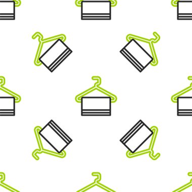 Askı simgesinde çizgi havlusu beyaz arkaplanda izole edilmiş pürüzsüz desen. Banyo havlusu ikonu. Vektör