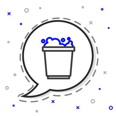 Köpük ve baloncuk ikonlu çizgi kovası beyaz arkaplanda izole edildi. Temizlik hizmeti konsepti. Renkli taslak konsepti. Vektör