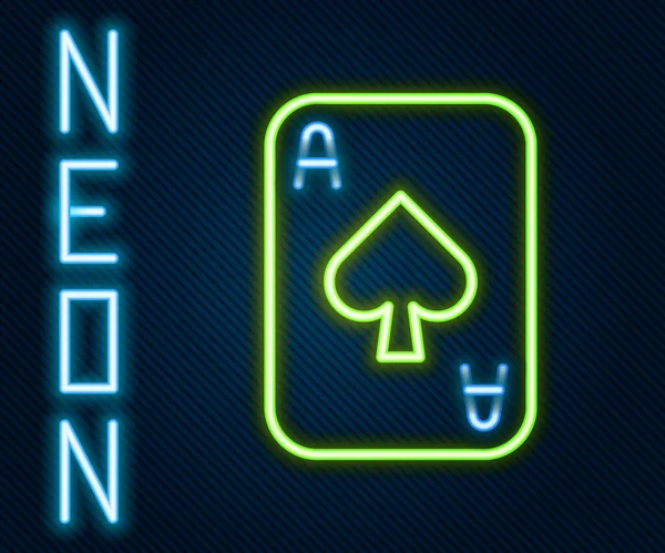 Leuchtende Neon-Linie Spielkarten-Symbol isoliert auf schwarzem Hintergrund. Casino-Glücksspiel. Buntes Rahmenkonzept. Vektor — Stockvektor