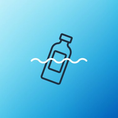 Okyanus ikonunun kirliliği sorunu mavi arka planda izole edildi. Çöpler, plastikler, denizdeki poşetler. Renkli taslak konsepti. Vektör