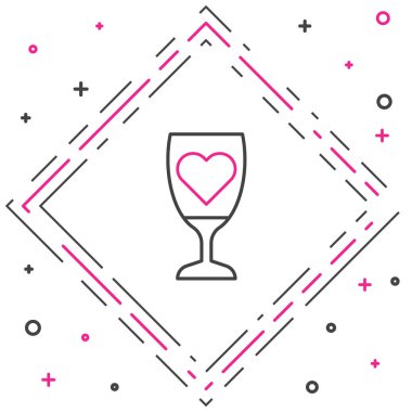 Beyaz arka planda izole edilmiş şampanya ikonu çizgisi. Sevgililer günün kutlu olsun. Renkli taslak konsepti. Vektör