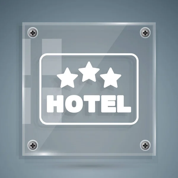 Witte Signboard outdoor reclame met tekst Hotel pictogram geïsoleerd op grijze achtergrond. Vierkante glazen panelen. Vector — Stockvector