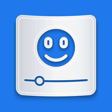 Kağıt kesiği Müzik çalar simgesi mavi arkaplanda izole edildi. Taşınabilir müzik cihazı. Kağıt sanatı tarzı. Vektör