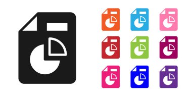 Grafik grafik simgesine sahip Siyah Belge beyaz arkaplanda izole edildi. Metin dosya simgesini rapor et. Muhasebe tabelası. Denetim, analiz, planlama. Simgeleri renklendirin. Vektör