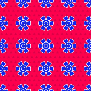 Mavi Güneş simgesi kırmızı arkaplanda izole edilmiş. Vektör