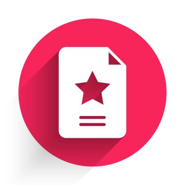 Ak Yıldız takımyıldızı burç simgesi uzun gölge arkaplanı ile izole edildi. Kırmızı daire düğmesi. Vektör