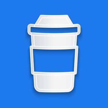 Kağıt kesiği çay ikonu mavi arka planda izole edilmiş. Kağıt sanatı tarzı. Vektör