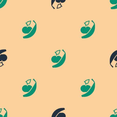 Yeşil ve siyah elma ve muz ikonu bej arka planda izole edilmiş pürüzsüz desen. Fazla kilolu. Sağlıklı diyet menüsü. Fitness diyeti elması. Vektör