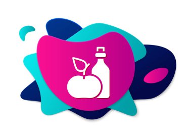 Beyaz arka planda izole edilmiş şişe ikonunda renkli elma sirkesi. Sıvı şekilli soyut pankart. Vektör