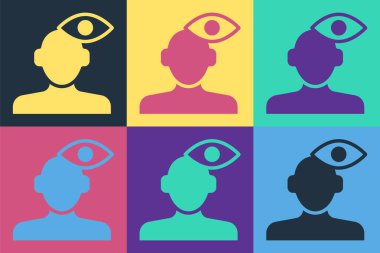 Psikoloji ikonundaki soruna Pop Art Soluolution renkli arka planda izole edildi. Akıl sağlığı terapisi. Vektör