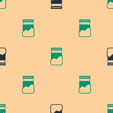 Yeşil ve siyah plastik torba dolusu uyuşturucu ikonu bej arka planda izole edilmiş kusursuz desen. Sağlık tehlikesi. Vektör