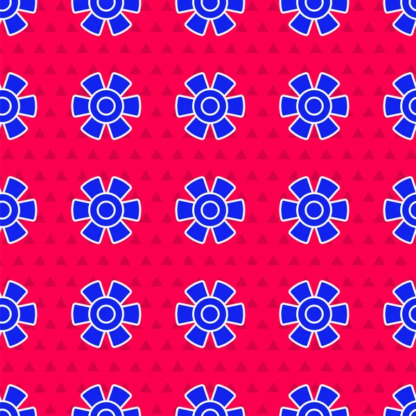 Mavi Güneş simgesi kırmızı arkaplanda izole edilmiş. Vektör