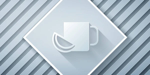 Papel cortado Taza de té con icono de limón aislado sobre fondo gris. Estilo de arte de papel. Vector — Vector de stock