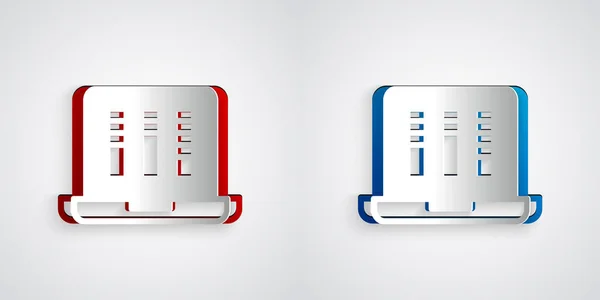 Corte de papel Grabadora de sonido o audio o software de editor en el icono del ordenador portátil aislado en fondo gris. Estilo de arte de papel. Vector — Vector de stock