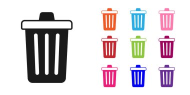 Siyah Çöp Kutusu simgesi beyaz arkaplanda izole edildi. Çöp kutusu tabelası. Sepet simgesini geri dönüştür. Ofis çöpü ikonu. Simgeleri renklendirin. Vektör