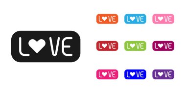 Siyah Aşk metin simgesi beyaz arkaplanda izole edildi. Sevgililer Günü tebrik kartı şablonu. Simgeleri renklendirin. Vektör