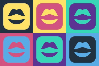 Pop sanatının gülümseyen dudak simgesi renk arkaplanda izole. Gülümse. Vektör