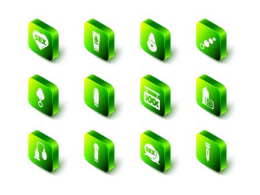 Set Personal lubricant, Dildo vibrator, Anal beads, Condom, Sex shop, Speech bubble with and icon. Vector