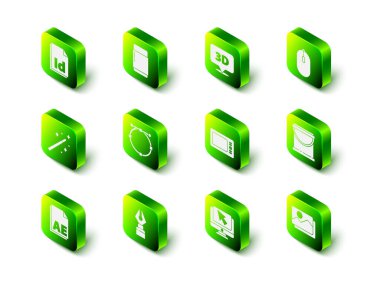 Silgi ya da kauçuğu ayarla, 3D metin, bilgisayar faresi, boya kovası, resim manzarası, grafik tableti, imleç monitörü ve dolmakalem ucu simgesi içeren konuşma balonu. Vektör