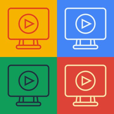 Pop Art Line Online video oynatma simgesi renk arkaplanında izole edildi. Oyun işaretli film şeridi. Vektör