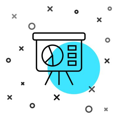 Grafik, çizelge, grafik, diyagram, bilgi grafiği, turta grafik simgesi beyaz arkaplanda izole edilmiş siyah çizgi sunum finans kurulu. Rastgele dinamik şekiller. Vektör