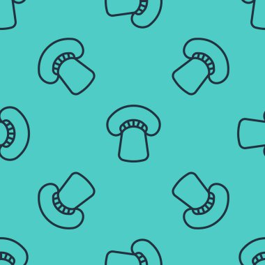 Siyah çizgi mantar ikonu yeşil arka planda izole edilmiş pürüzsüz desen. Vektör