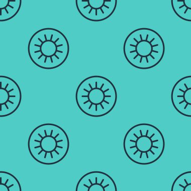 Siyah çizgi Sun simgesi yeşil arkaplanda izole edilmiş pürüzsüz desen. Vektör