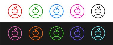 Apple simgesini siyah beyaz arkaplanda izole et. Fazla kilolu. Sağlıklı diyet menüsü. Fitness diyeti elması. Vektör