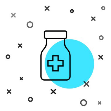 Siyah çizgi sakinleştirici hap ikonu beyaz arka planda izole edilmiş. Rastgele dinamik şekiller. Vektör