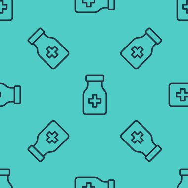 Siyah çizgi sakinleştirici hap ikonu yeşil arka planda izole edilmiş pürüzsüz desen. Vektör