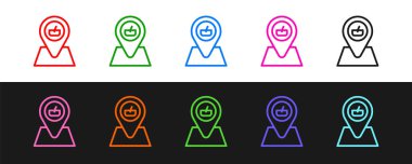 Çizgi piknik konumu simgesini siyah ve beyaz arkaplanda izole et. Vektör