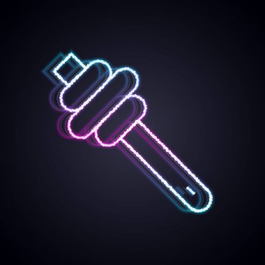 Parlayan neon hattı Bal Dipper çubuğu simgesi siyah arkaplanda izole edildi. Tatlı kepçe. Vektör