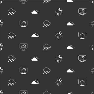 Bulut 'u yağmur ve ay ile yer bulutu ve kusursuz desenlere ayarlayın. Vektör