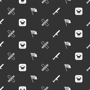 Polis kauçuk copu, mezuniyet şapkası, sansürlü damga ve barışı pürüzsüz bir kalıba sokun. Vektör