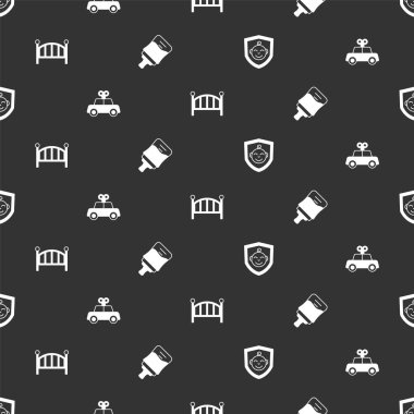 Bebeği kalkan, oyuncak araba, beşik yatağı ve şişeyi dikişsiz kalıba sokun. Vektör