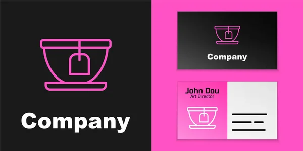Pink line Cup met theezakje pictogram geïsoleerd op zwarte achtergrond. Logo ontwerp template element. Vector — Stockvector