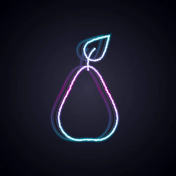 Leuchtende Leuchtschrift Birne Symbol isoliert auf schwarzem Hintergrund. Obst mit Blattsymbol. Vektor — Stockvektor